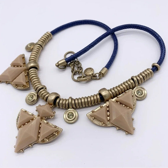 J. Crew Blue Cord with Tan & Gold Slides Necklace - Picture 2 of 4